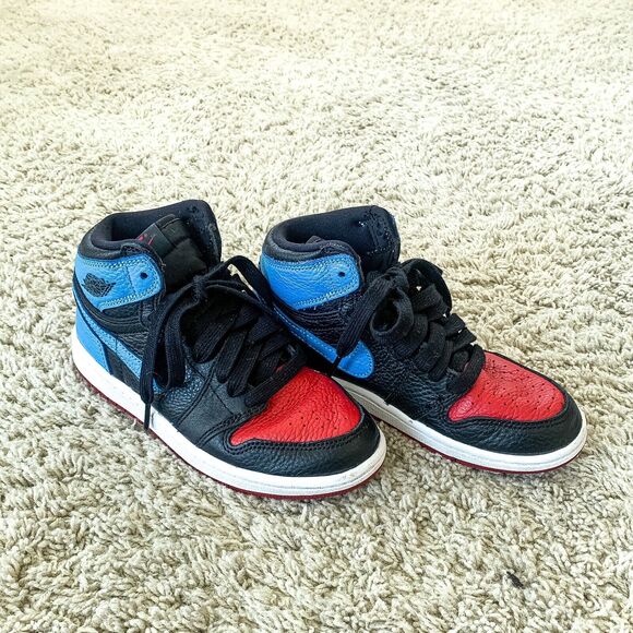 JORDAN 1 High OG (PS) Black Dark Powder Blue Children Shoes Size 1 Y w/ Box - Picture 4 of 5